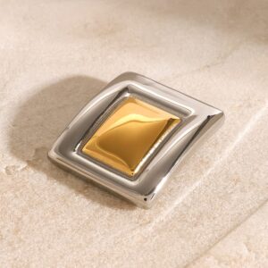 18K gold geometric square with gold and silver contrast design high-end brooch