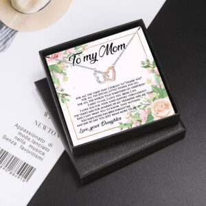 Mother’s Day Rose Gold Color Separation Double Ring Double Heart Design Necklace