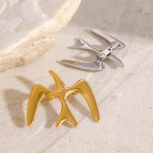 18K gold geometric swallow-shaped design unique personality brooch