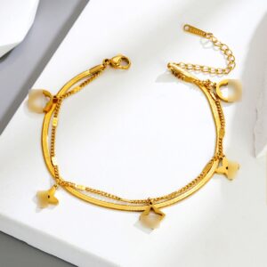 18k gold four-leaf clover pink and purple round pendant foot ornament