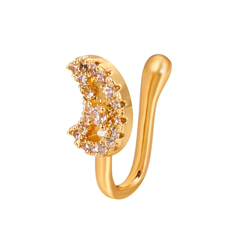 18K gold U-shaped with geometric inlaid zircon design high-end nose ornament - Image 5