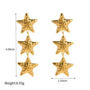 18K gold star-shaped design elegant necklace, ring, earrings and brooch set
