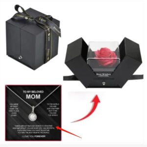Exquisite Full Moon Diamond Paved Gift Box Pendant Necklace for Dear Mom