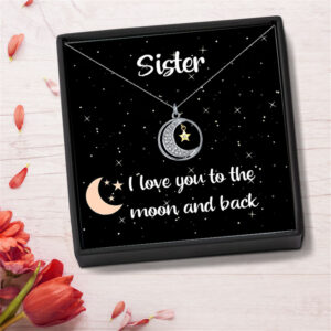 Fashion Moon Star Diamond Design Gift Box Necklace For Dear Sister