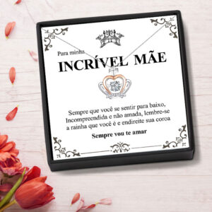 Luxurious Crown Diamond Design Portuguese Card Gift Box Pendant Necklace for an Amazing Mom