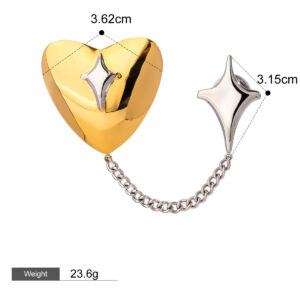 18K gold heart-shaped brooch with four-pointed star tassel design, light luxury and unique
