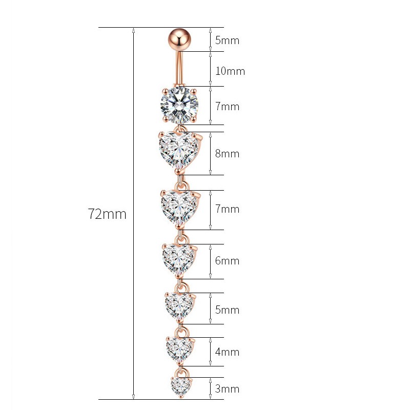 18K gold peach heart inlaid with gemstones with long design and high-end belly ornament - Image 2