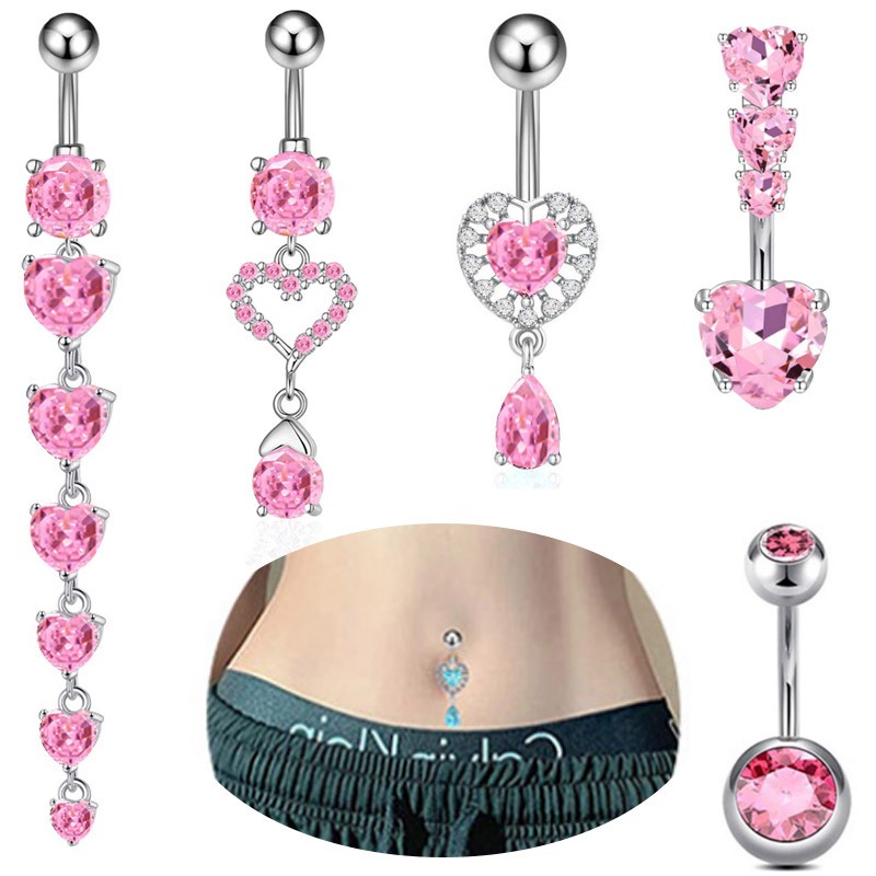 18K gold peach heart inlaid with gemstones with long design and high-end belly ornament - Image 4