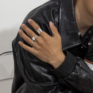 Simple Retro Geometric Open Pentagram Ring