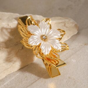 18K gold flower-shaped inlaid gemstones with hollow design, light luxury and noble hair accessories