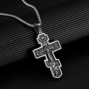 Cross with skull design exaggerated personality men’s necklace
