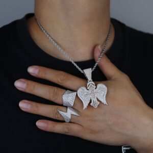 Cross with wings inlaid with zircon design fashionable high-end men’s necklace