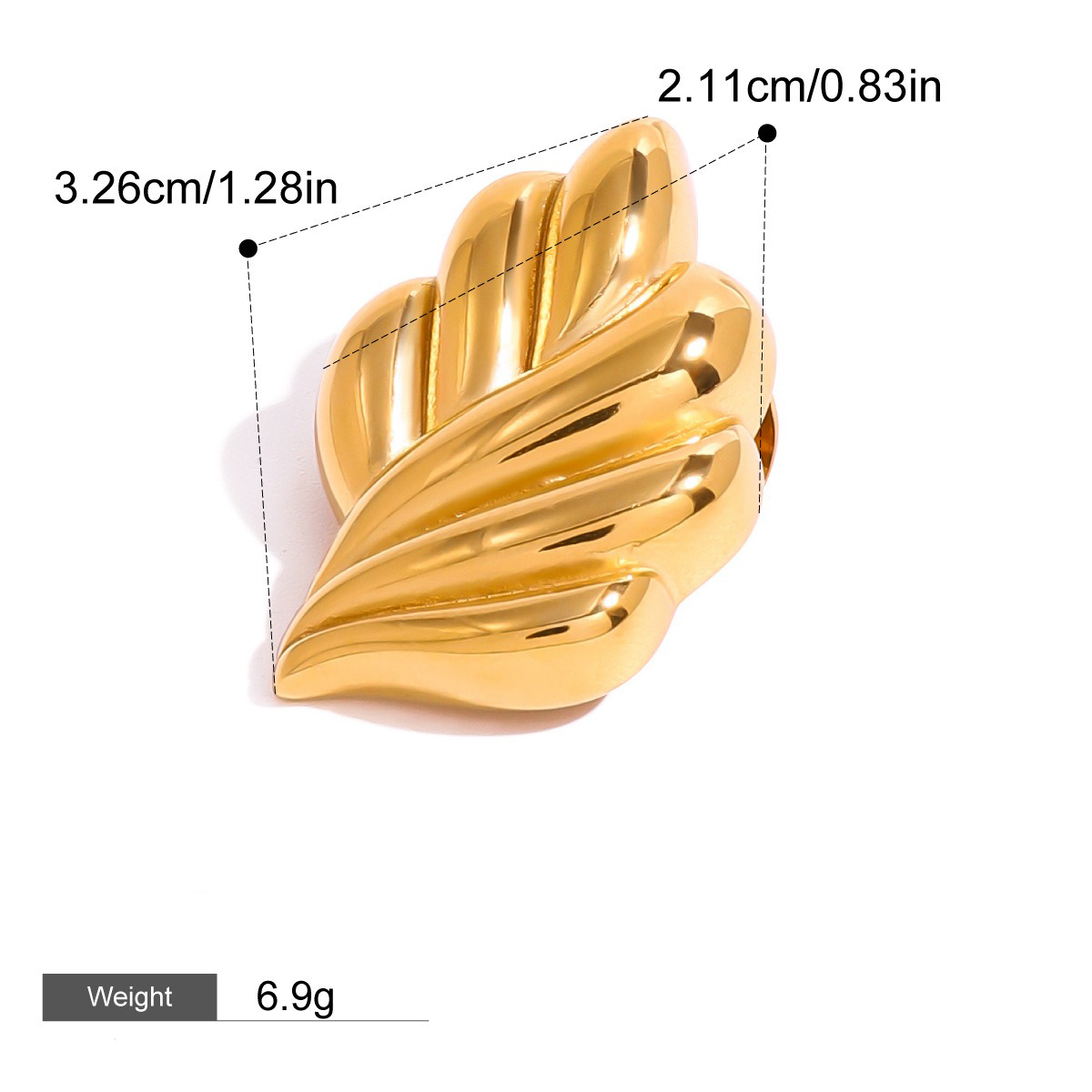 18K gold leaf-shaped brooch with textured design - Image 3