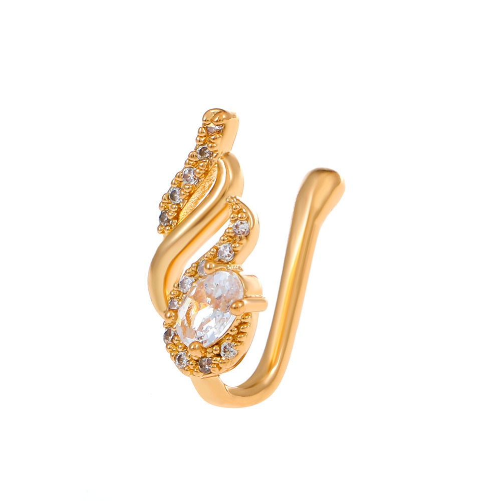18K gold U-shaped with geometric inlaid zircon design high-end nose ornament - Image 47