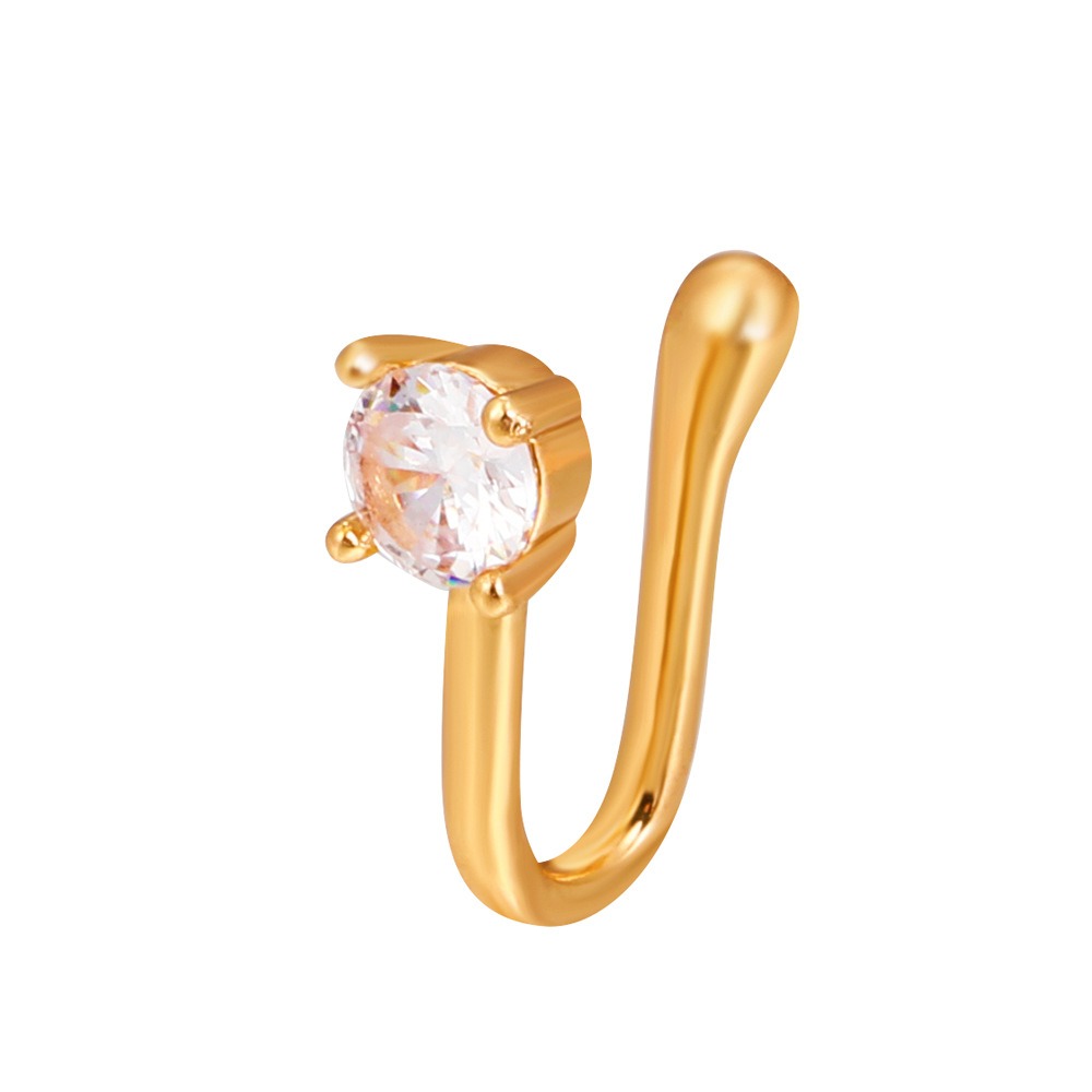 18K gold U-shaped with geometric inlaid zircon design high-end nose ornament - Image 51