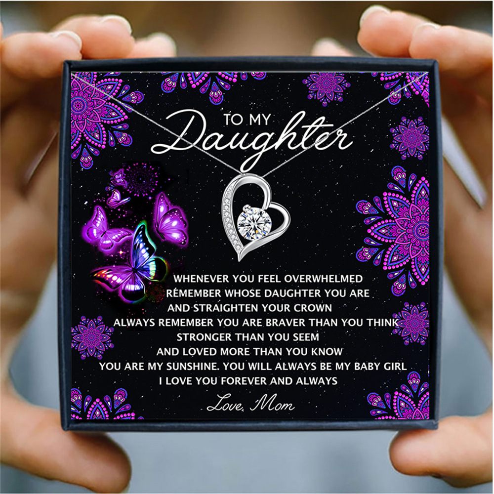 Heart Shaped Diamond Set Zircon Gift Box Pendant Necklace for Your Beloved Daughter - Image 8