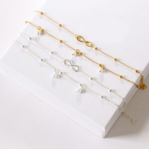 Exquisite Fashion Matching Pearl Number 8 Beaded Double Chain Design Anklet