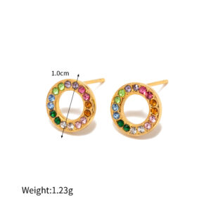 18k Gold Noble and Exquisitely Inlaid Colorful Zircon Circle Design Light Luxury Wind Earrings Necklace Set