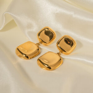 18K Gold Trendy Simple Concave Square Design Drop Earrings