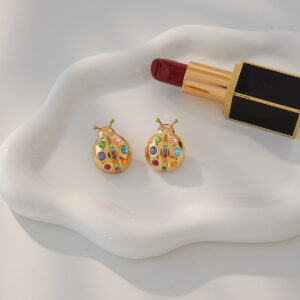 Colorful Zircon Ladybug Stud Earrings