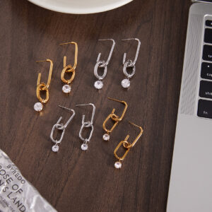 Stainless Steel Zircon Drop Hoop Earrings