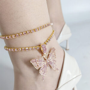 Diamond Butterfly Pendant Double Anklet