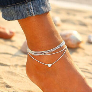 Exquisite and simple bohemian style heart-shaped double layer beach style design versatile anklet